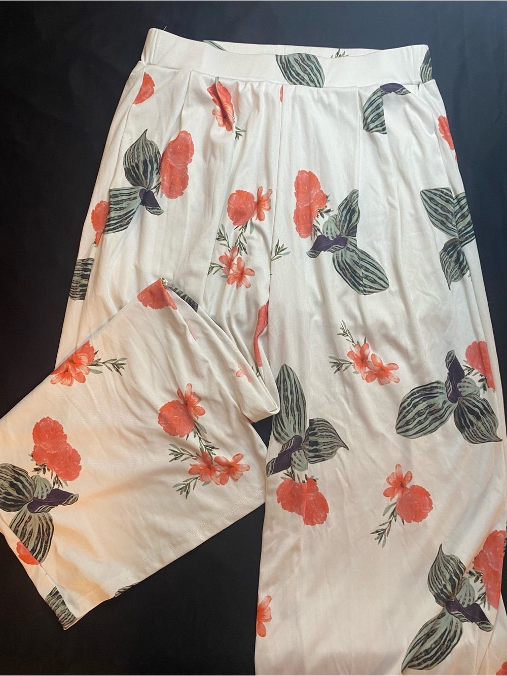 Wide Leg Floral Lounge Pants - White with Coral Floral Print